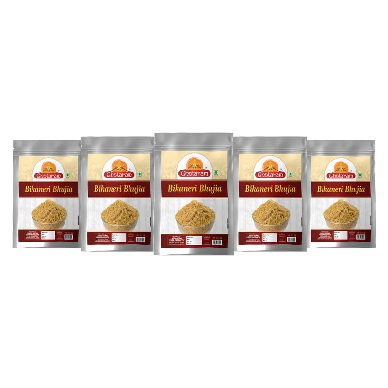 Ghotaram Rao Rathod Mevadi Bikaner Wali Bhujiya | Bikaneri Bhujia Low Fat bikaneri bhujia sev Namkeen with Dew beans,gram flour and indian Spices | Favourite Indian Savoury Snack-1Kg*5Pack
