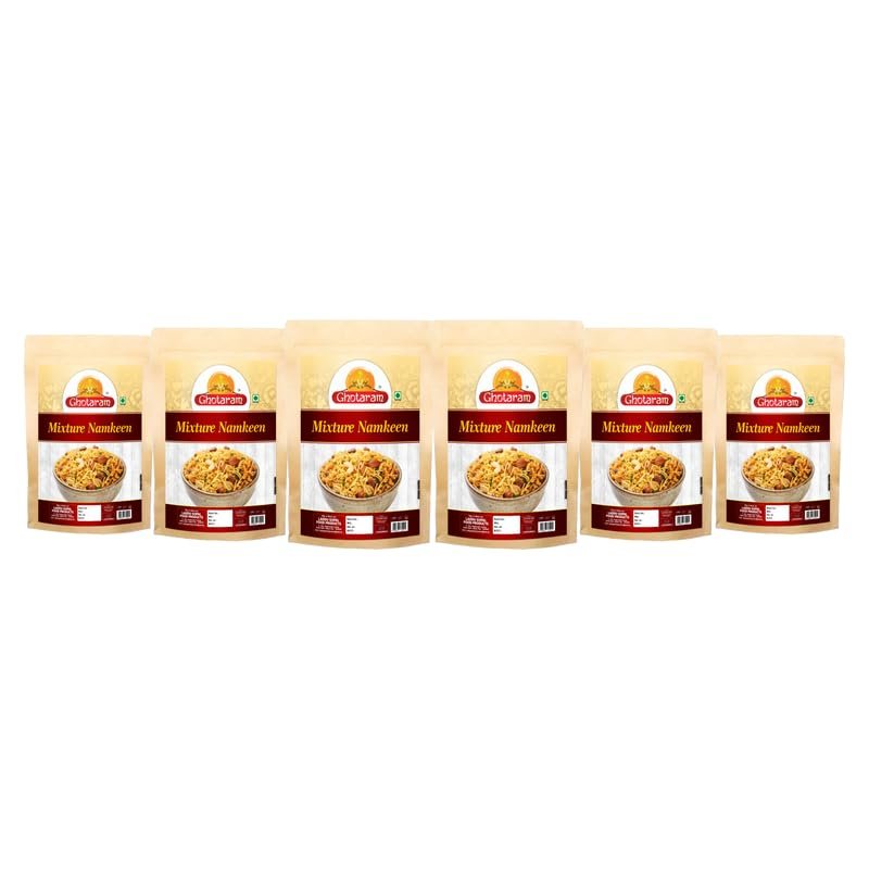 Ghotaram Gujarati Mix | Gujarati Namkeen | Spicy & Sweet in Flavour | Natural Flavouring Agent | Tea- Time Munchies to Spend Time with Family | Ready to eat Occasion Festival Namkeen-900g*6Pack