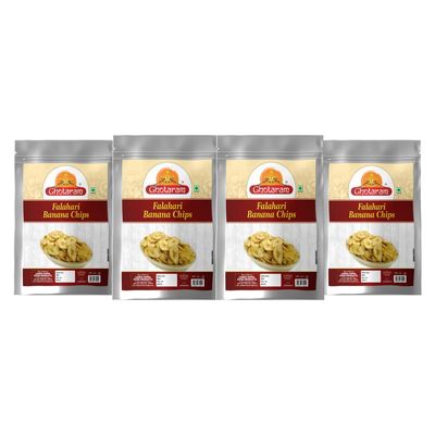 Ghotaram Calicut Calcutta Banana Chips BANANA CHIPS Kella Kela Chips wafers Tangy & Crispy Taste Namkeen CHIPS SNACK||Made In Ground Nut Oil||Fast Vrat Upwaas Navratri snack-1Kg*4Pack