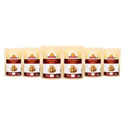 Ghotaram Ready to Eat Snack Mini Kachauri Indian Namkeen Nashta | Dal Kachori Baked Masala Moong Mung Dal Gol Kachaudee | Mini Kachori for Evening Tea Time Snack Fry in Peanut oil-1Kg*6Pack