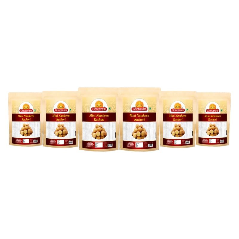 Ghotaram Ready to Eat Snack Mini Kachauri Indian Namkeen Nashta | Dal Kachori Baked Masala Moong Mung Dal Gol Kachaudee | Mini Kachori for Evening Tea Time Snack Fry in Peanut oil-1Kg*6Pack