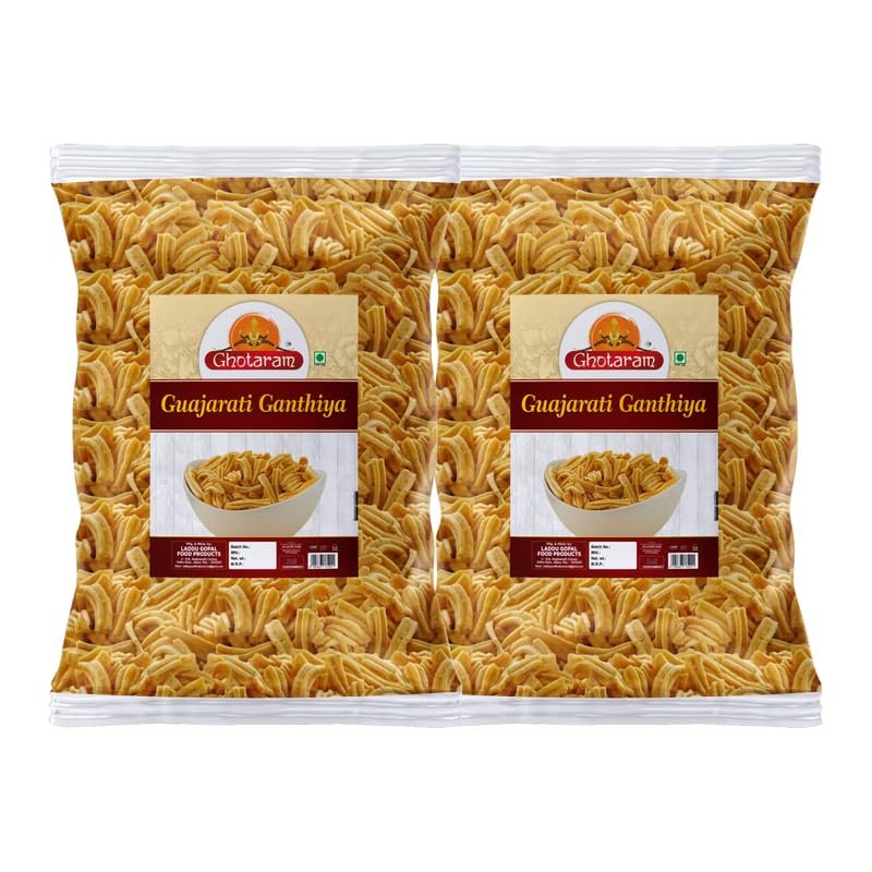 Ghotaram Kutch Mandvi Gujarati Makhania Gathia Famous Gujarati Gathiya Snack Organic Namkeen | SPECIAL BESAN GATHIYA AJWAIN BESAN STICKS | GUJARATI FARSAN Healthy Indian Snacks-420g*2Pack