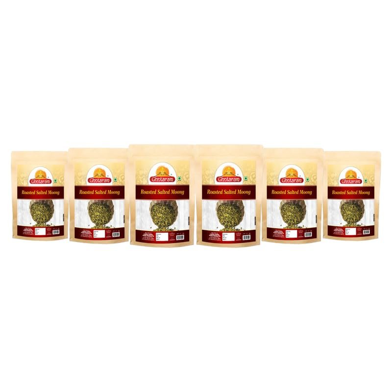 Ghotaram Roasted Solid Green Moong | Spicy Masala | Protein Rich| Gluten Free, Vegan | Ready-To-Eat Chatpata Masala Mung Bean/Green Moong Snack/Cocktail Chakhna Party Snack-900g*6Pack