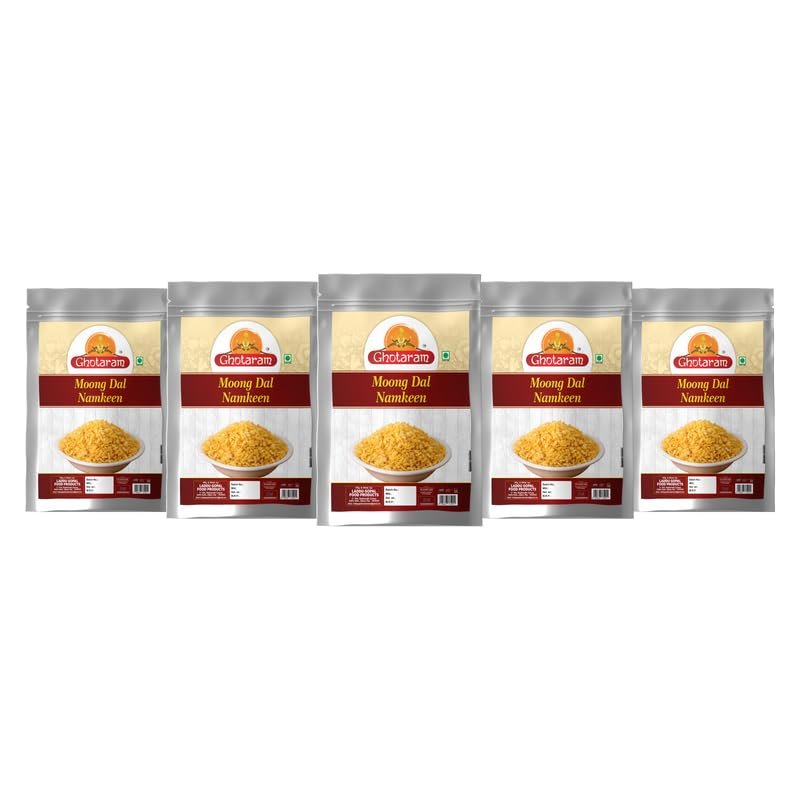 Ghotaram Daryaganj Special Organic Salted Moong Dal Namkeen | Salty Moong Dal | Organic Namkeen | Fried in Cold Pressed Groundnut Oil | Healthy Indian Snacks | No Preservatives-1Kg*5Pack