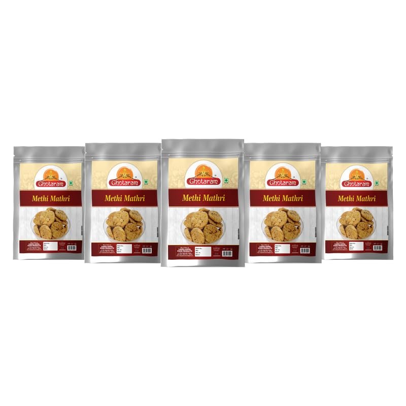 Ghotaram Whole Wheat Ajwain Methi Mathris Wheat Mathri | Ready to Eat Evening Tea Time Snacks | Healthy | Crispy Indian Namkeen Sweet Snacks | Made In Healthy Ground Peanut Oil-850g*5Pack
