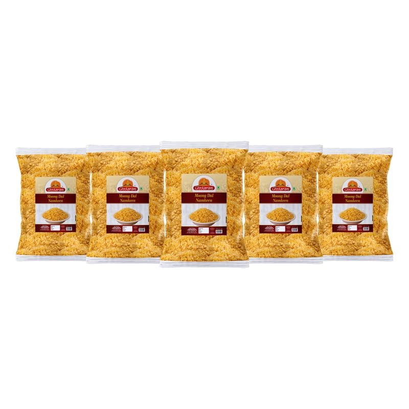 Ghotaram Moong Dal Snacks Namkeen Salty Mung Snacks Tea Time Snacks | Plain Moong Mung Dal Namkeen Snack | Bachcho Ka Favourite Healthy Snack | Made with Healthy Ground Nut Oil-900g*5Pack