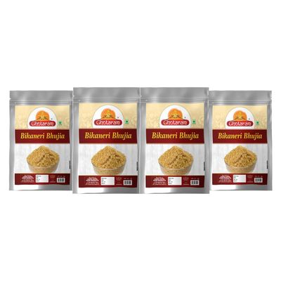 Ghotaram Organic Bikaneri Bhujia Low Fat bikaneri bhujia sev Namkeen with Dew beans,gram flour and indian Spices||All time favourite indian snacks/Namkeen||Ready to eat Namken-1Kg*4Pack