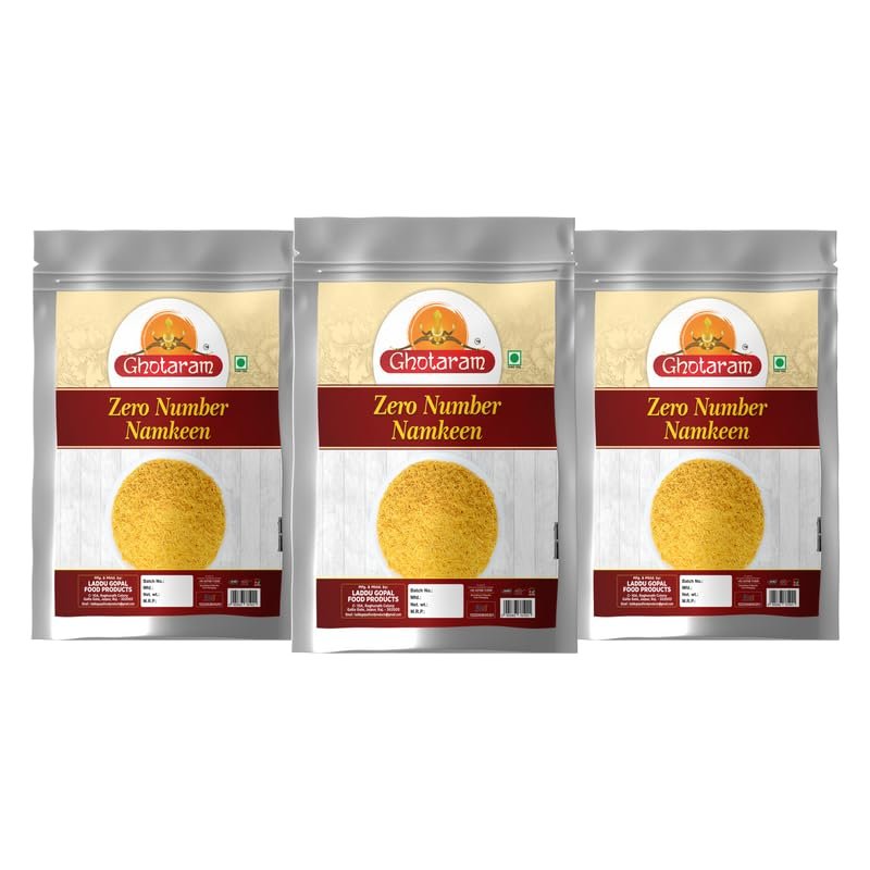 Ghotaram Jamnagar Nylon Sev Namkeen Barik Sev Zero Number Sev Namkin | Aloo Chaat Aloo Tikki Bhelpuri Dahi Vada Golgappa Panipuri Papri Chaat Sev Puri Samosa Chaat Sev Namkeen-250 * 3Pack