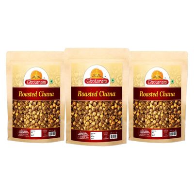Ghotaram Whole Sabut Roasted Chana With Skin Bhuna Chana | Roasted Chickpeas | Double Roasted Chana Bengal Gram Chickpeas | Roasted Chana Cracker Plain | Vegetarian Snack-250 * 3Pack
