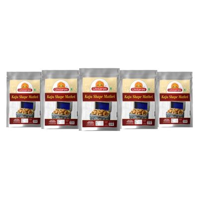 Ghotaram Gulabi Nagari Homemade Snack | Ajwain Black Paper Flavour Kaju Shape Mathari | Crispy Khasta Kaju Shape Matthi | Healthy and Hygienic Snacks | Delightful Ready to Eat Mathari-900g*5Pack
