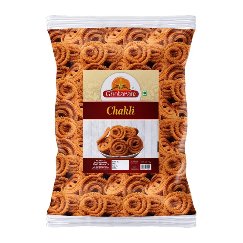 Ghotaram Classic Flavour Chakli Chakoli Murukku Delicious Namkeen & Snacks | Special Bhajni Chakli No Artificial Preservatives | Vegan Snack | Butter Chakri | Ready to Eat Snacks Murukku-350g*1Pack