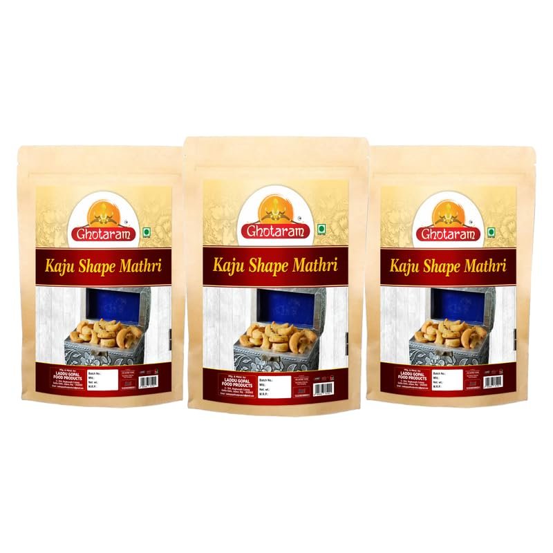 Ghotaram Namkeen Snacks All purpose flour Masala Kaju Mathri Biscuit | Kaju Namkeen Pare | Milk Mathi | Favourite Kaju Shape Papdi Crispy and Delicious Snacks Namkin Ajwain Mathri-280g*3Pack