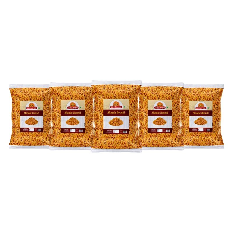 Ghotaram Mallani Shahi Tikhi Nukti | Masala Nukti Chatpata Nugra Nugre | Masala Boondi Kurmure Murmure | Masala Boondi for Raita | Spicy Masala Bundi for Raita Dahi Bhalla Chaat-900g*5Pack