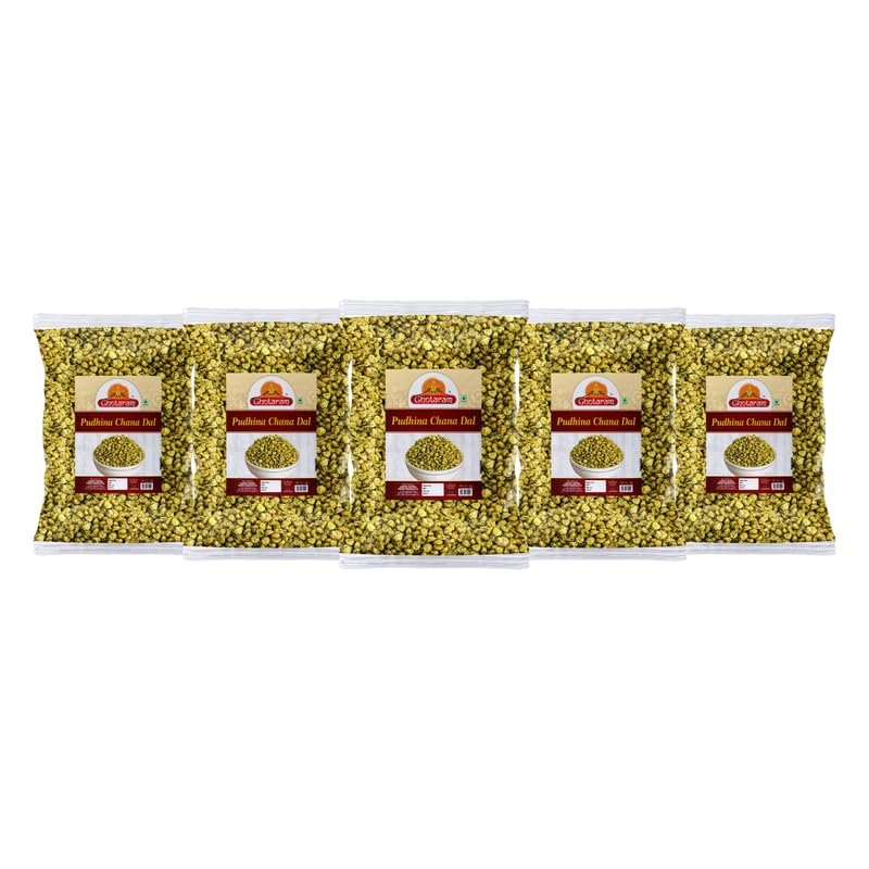 Ghotaram Roasted Chana Dal Nimbu Pudina Chana Dal | Roasted Nimbu Pudina Masala Chana Dal | Nimbu Pudina Chana Gluten Free, Vegan Snack Spicy Namkeen Anytime Savoury Snack-900g*5Pack