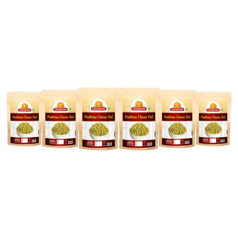 Ghotaram Diet Roasted Nimbu Pudina Chana Dal | Roasted Bengal split gram Namkeen Snack | High Protein, Gluten Free, Vegan snack/Healthy Namkeen/Roasted Savoury Namkeen-1Kg*6Pack