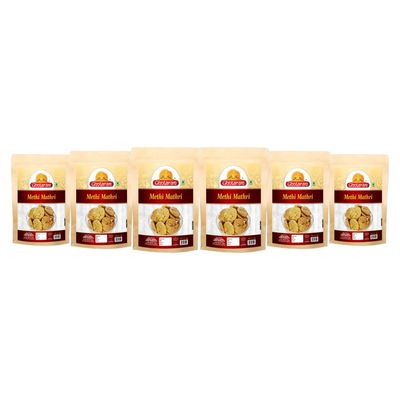 Ghotaram Tasty Healthy Methi Mathri | Handmade Crispy Breakfast Matthi | Rajasthani & Gujarati Flavour Ajwain Methi Namkeen Mattri Papdi | Bhelpuri Jhal Muri Matthri Savoury Sanck-1Kg*6Pack
