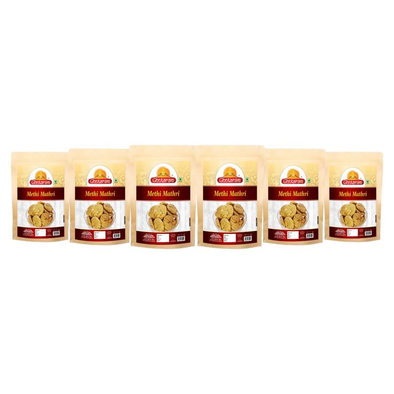 Ghotaram Tasty Healthy Methi Mathri | Handmade Crispy Breakfast Matthi | Rajasthani & Gujarati Flavour Ajwain Methi Namkeen Mattri Papdi | Bhelpuri Jhal Muri Matthri Savoury Sanck-1Kg*6Pack