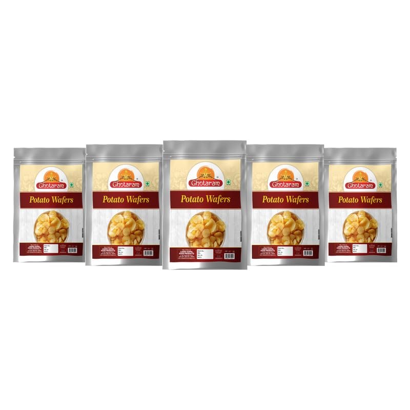 Ghotaram Himalayan Pink Rock Salted Potato Chips Aloo Chips Chips Snacks | Batata Wafers | Potato Wafers Aloo Wafers Farali Falahari Fast Time Namkeen Snack | Made In Groundnut Oil-1Kg*5Pack