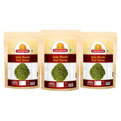 Ghotaram Organic DIET Bhuna Hara Matar Green Salty Masala Peas Vatana Chakhna Namkeen Snacks | Sing Hara Matar Green Salty Masala Peas Watana | Green Matar Roasted Spicy Peas-280g*3Pack