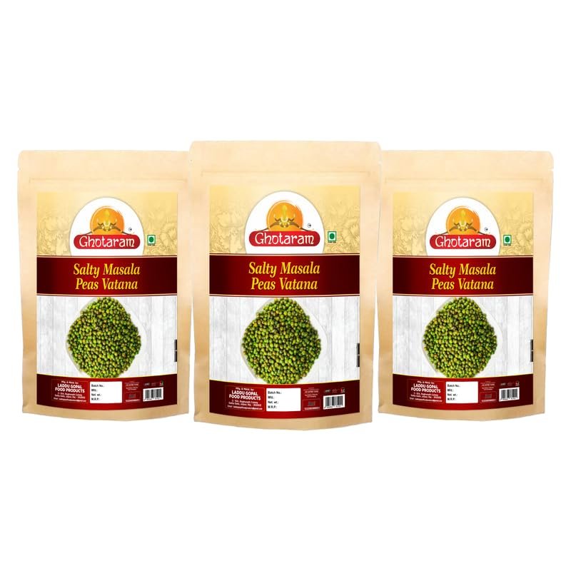 Ghotaram Organic DIET Bhuna Hara Matar Green Salty Masala Peas Vatana Chakhna Namkeen Snacks | Sing Hara Matar Green Salty Masala Peas Watana | Green Matar Roasted Spicy Peas-280g*3Pack