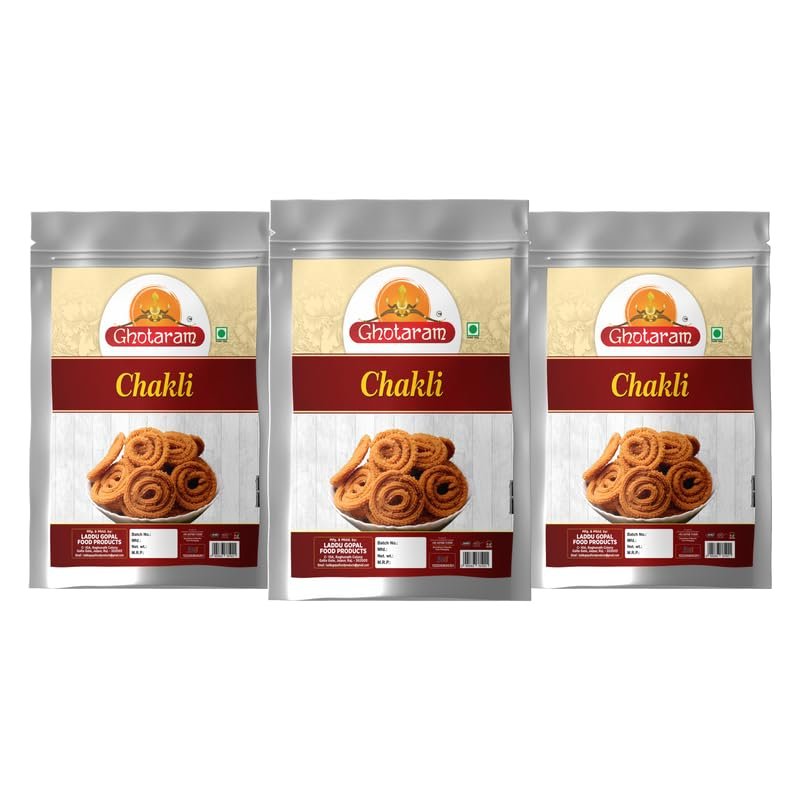 Ghotaram Kerala Special Bhajni Chakli Chakoli Snacks | Namkeen Snacks | Namken Chakli Butter Chakri Namkin | Ready to Eat snacks - Tea Time Chakli | Chakli Diwali Rakhi Snack and Namkeen-280g*3Pack