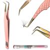 AVXIGO FIELD Professional 90-Degree Precision Tweezer for Eyelash Extensions (Baby Pink), Diamond Grip Fiber Tip Lash Tweezer Stainless Steel - Complete with Mascara Brush, Storage Box and Tube Case view 1