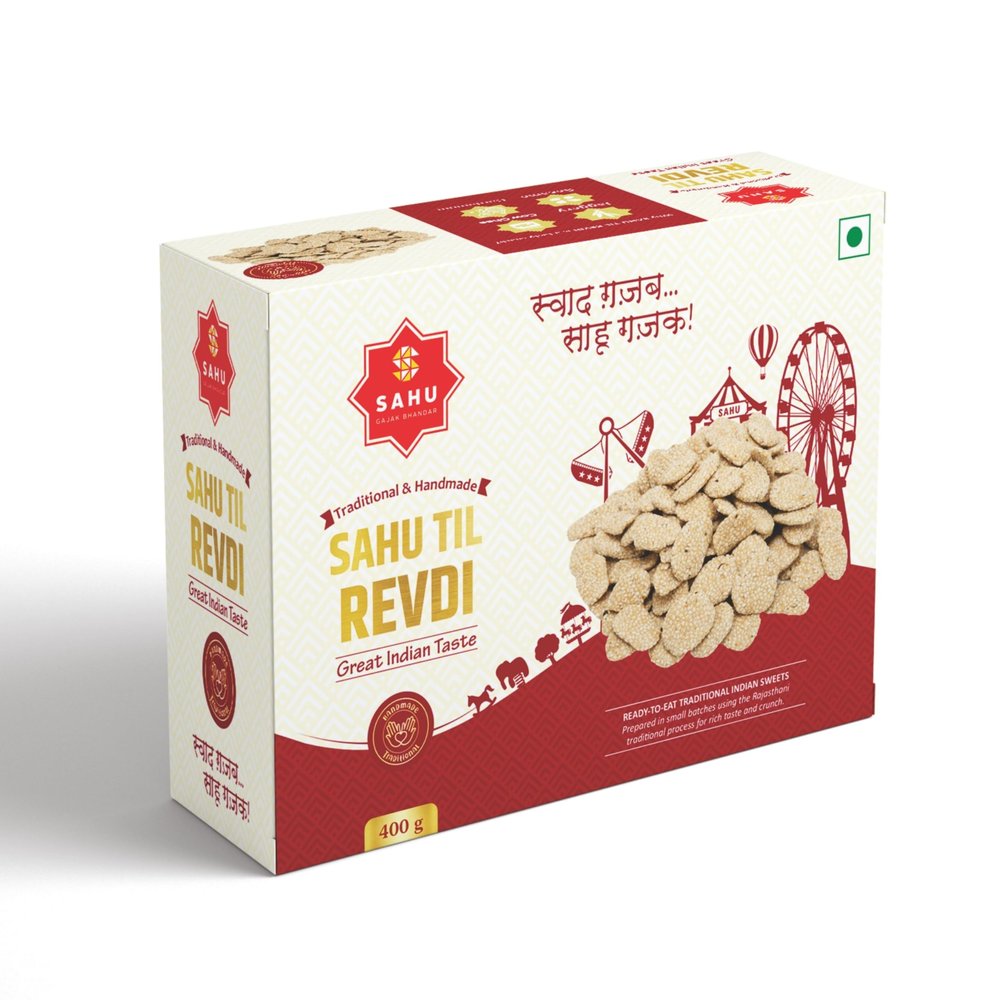 SAHU GAJAK BHANDAR Elaichi Til Revadi 400g | Revdi | Sesame Candy | Rewari | Revri | Reori | Gajjak Revari | Gazak Reveri