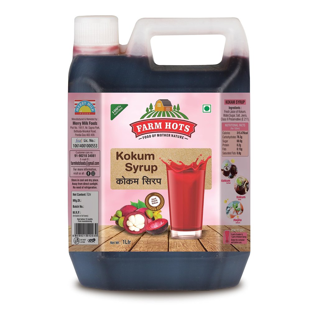 Farm Hots Kokum Syrup/Sharbat,1000Ml Can - Liquid