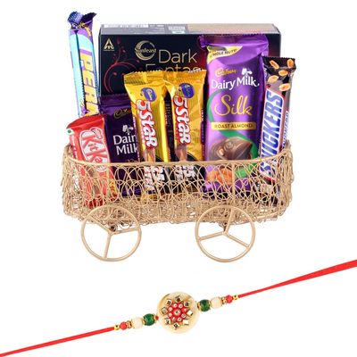 SFU E Com Chocolates With Dark Fantasy | Rakhi Chocolate for Brother | Jadtar Rakhi With Chocolates | Roli, Chawal, Chandan, Misri | 697