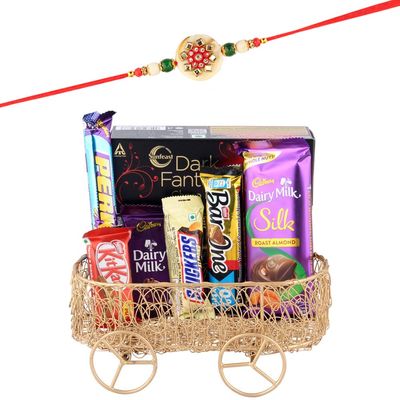 SFU E Com Combo Of Chocolates With Yummy Dark Fantsy Choco Fills | Rakhi Chocolate for Brother | Jadtar Rakhi With Chocolates | Roli, Chawal, Chandan, Misri | 683