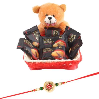 SFU E Com Coockie Biscuits Loaded Basket | Rakhi Chocolate for Brother | Jadtar Rakhi With Chocolates | Roli, Chawal, Chandan, Misri | 1164