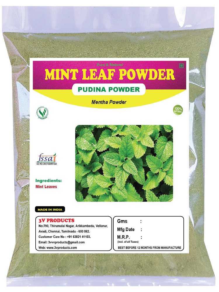 3V PRODUCTS Natural Mint Leaf Powder - Pack of 2x50g - Pudina | for Food | Tea & juice