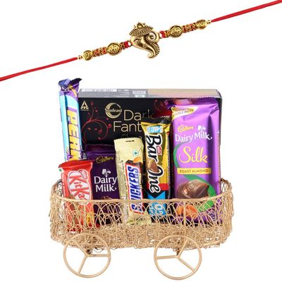 SFU E Com Combo Of Chocolates With Yummy Dark Fantsy Choco Fills | Rakhi Chocolate for Brother | Ganesh ji Rakhi With Chocolates | Roli, Chawal, Chandan, Misri | 683
