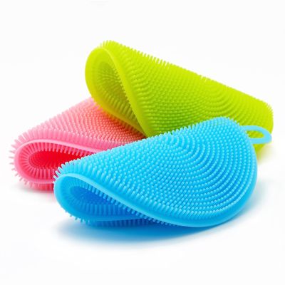 CELLEBII Silicone Scrubber for Kitchen Non Stick Dishwashing pad & Baby Care Product Brush, Fruit and Vegetable Washing Brush Multipurpose Silicone pad(Multicolor, 2pcs) (2)