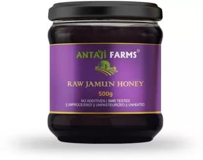 ANTAJI FARMS Raw Jamun Honey Pure and Natural, Unprocessed & Unpasteurized Healthy Honey | Harvested from Wild Honey Bee Hive Honey Reusable Airtight Jar (500gm)