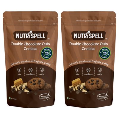 Nutrispell Double Chocolate Oats Cookies, Combo pack of 2, High protein High fibre Biscuits, No Maida, No sugar, No preservatives, Oats & Jaggery Cookies, 2 * 150g