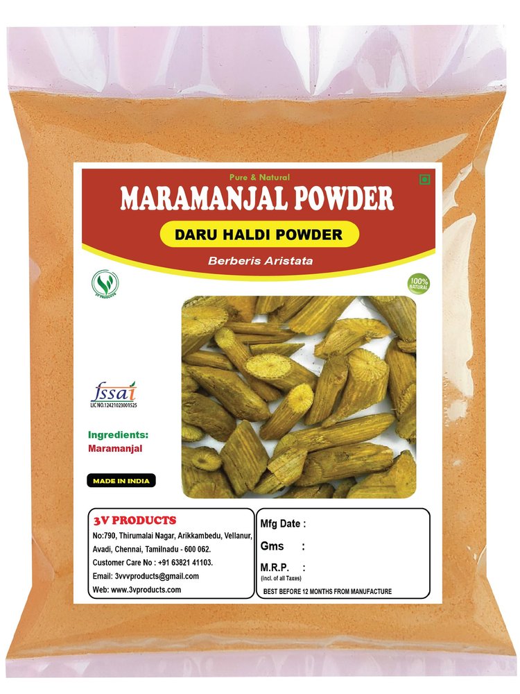 3V PRODUCTS Maramanjal Powder | Daru Haldi | Daruharidra | Berberis Aristata | Indian Berberry 50g