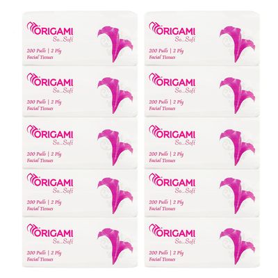 Box Facial Tissues Pack of 10, 200 Pulls, 2 Ply - Soft Pack | Home & Commercial Use