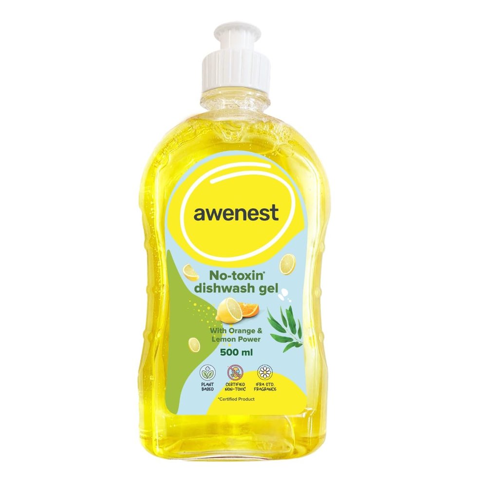 awenest No-Toxin Plant Based Dishwash liquid Concentrate | Orange and Lemon | No Toxins | Baby and Pet friendly Natural Organic Herbal Gel