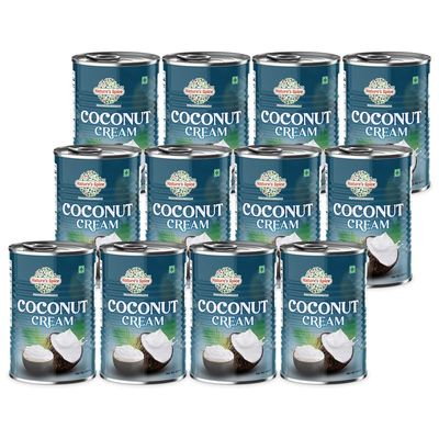 Nature's Spice Coconut Cream - Combo Pack of 12 (400 ml Each) Rich & Creamy Texture with No Added Artificial | 17% Fat Milk Cream for Vegan Diet100% Dairy Free Product | Used For Cooking & Baking