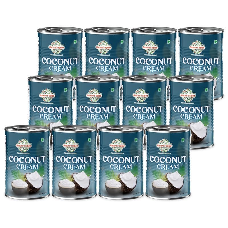 Nature's Spice Coconut Cream - Combo Pack of 12 (400 ml Each) Rich & Creamy Texture with No Added Artificial | 17% Fat Milk Cream for Vegan Diet100% Dairy Free Product | Used For Cooking & Baking