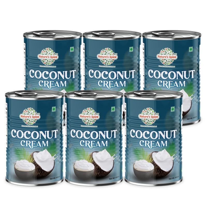 Nature's Spice Coconut Cream - Combo Pack of 6 (400 ml Each) Rich & Creamy Texture with No Added Artificial | 17% Fat Milk Cream for Vegan Diet100% Dairy Free Product | Used For Cooking & Baking