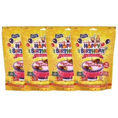 Derby Happy Birthday Mango Candy Pack Of 4 Standy Pouch|Birthday Party|Return Gift To Your Friends & Family|Each Pack 50Pieces/ 700Gms