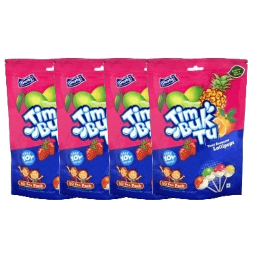 Derby Tim Buk Tu Mix Fruit Flavored Lollipops Pack Of 4 S.P | Return Gift to your Friends & Family | Swad Jo Rishton Me Mithas Laye. (Each pack 10 pieces)