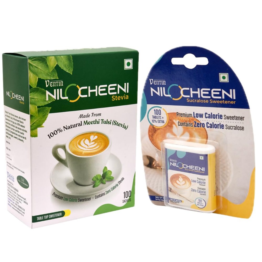 NiloCheeni Stevia 100% Natural Sweetener -100 Sachets + FREE Nilocheeni Sucralose Tablet Pack | Sugar Free | Zero Calorie | Diabetic Friendly | Vegan & Keto Friendly | 100% Safe