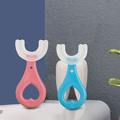 DELILAH Toothbrush for Kids with U Shaped Silicone Brush Head for 360 Degree Cleaning Suitable For 2-6 Years, Manual, Heart Design, Multicolor