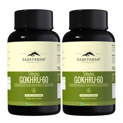 Rasayanam Tribulus Gokhru-60 | 60% Saponins For Max Results | Supports Energy, Stamina, Endurance & Muscle Recovery | Daily Vitality Supplement for Men | 120 Tablets