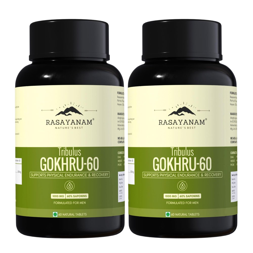 Rasayanam Tribulus Gokhru-60 | 60% Saponins For Max Results | Supports Energy, Stamina, Endurance & Muscle Recovery | Daily Vitality Supplement for Men | 120 Tablets