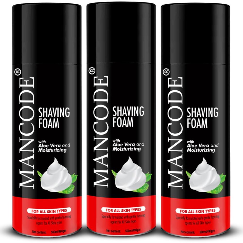 MAN CODE Shaving Foam For Men - 500Ml Shave Foam With Aloe Vera & Moisturizing Minimizes The Risk Of Nicks, Cuts Razor Burn With Gentle Foaming Agents (Pack Of 3)