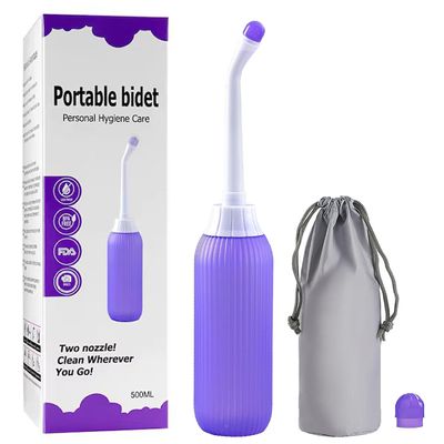 DALUCI 500ML Portable Bidet Spray for Toilet  Handheld Retractable Jet Sprayer with Anti-Slip Bottle & Angled Nozzle | Travel-Friendly Personal Hygiene Cleaner with Carry Bag (Multicolor)